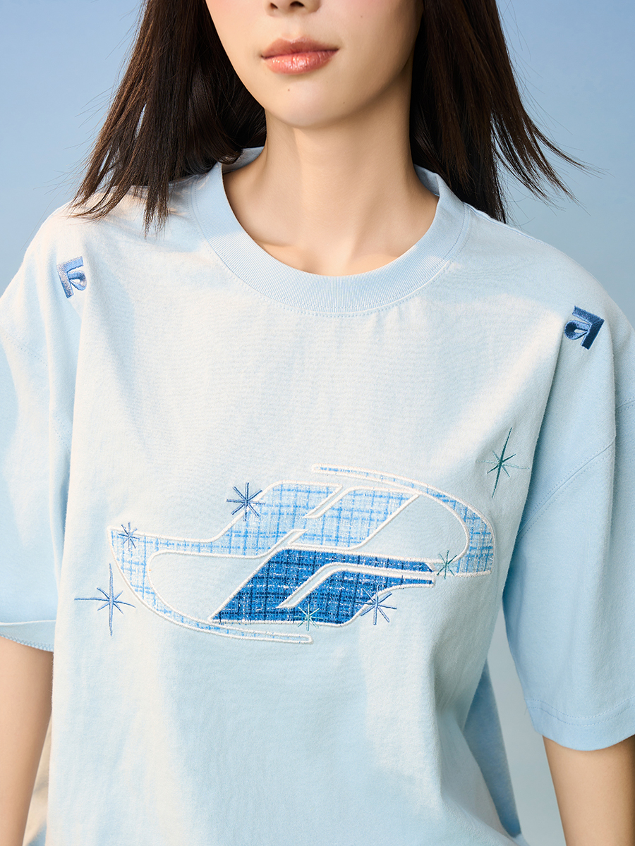 Loose Round Neck Short Sleeve T-Shirt with Patch Star Embroidery in Little Chanel Style for Men and Women, Y2K Fashion Loose Round Neck Short Sleeve T-Shirt with Patch Star Embroidery in Little Chanel Style for Men and Women, Y2K Fashion