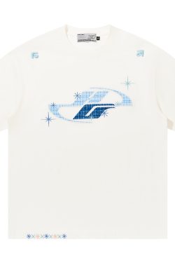 Loose Round Neck Short Sleeve T-Shirt with Patch Star Embroidery in Little Chanel Style for Men and Women, Y2K Fashion