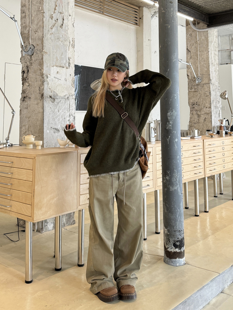 Loose Straight Leg Embroidered Waist Belt Rope Work Pants for Men and Women - Retro Street Style Wide Leg Trousers Loose Straight Leg Embroidered Waist Belt Rope Work Pants for Men and Women - Retro Street Style Wide Leg Trousers