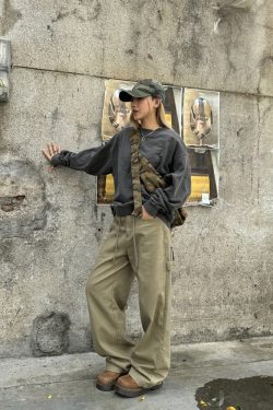 Loose Straight Leg Embroidered Waist Belt Rope Work Pants for Men and Women - Retro Street Style Wide Leg Trousers