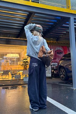 Loose Straight Leg Embroidered Waist Belt Rope Work Pants for Men and Women - Retro Street Style Wide Leg Trousers