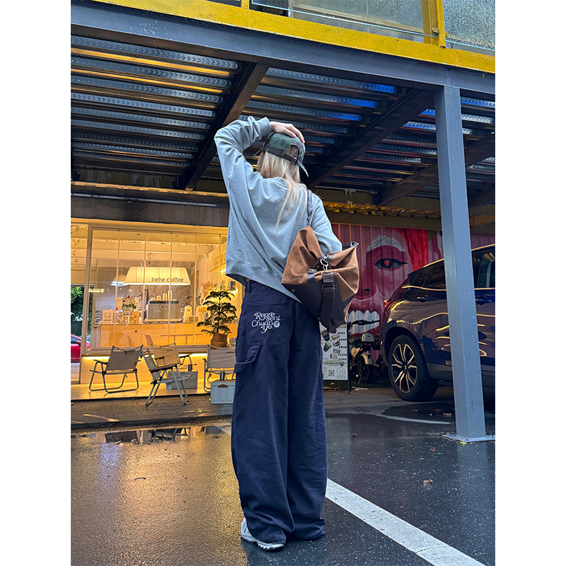 Loose Straight Leg Embroidered Waist Belt Rope Work Pants for Men and Women - Retro Street Style Wide Leg Trousers Loose Straight Leg Embroidered Waist Belt Rope Work Pants for Men and Women - Retro Street Style Wide Leg Trousers