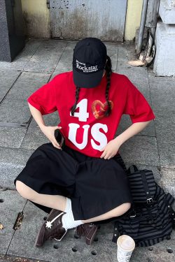 Loose Unisex Short Sleeve T-Shirt with Embroidered Heart - Summer Plaid Design, Trendy Casual Wear for Couples