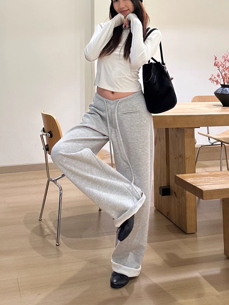 Low-Waist Drawstring Casual Wide-Leg Floor-Length Pants for Women - Versatile Lazy Style 2025 Trendy Fashion Low-Waist Drawstring Casual Wide-Leg Floor-Length Pants for Women - Versatile Lazy Style 2025 Trendy Fashion