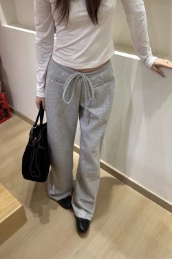 Low-Waist Drawstring Casual Wide-Leg Floor-Length Pants for Women - Versatile Lazy Style 2025 Trendy Fashion