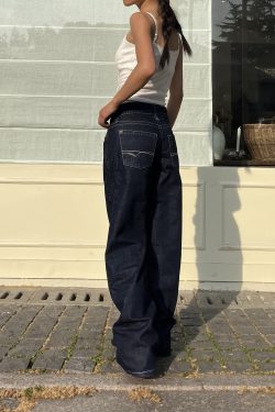 Low-Waist Slim Fit Y2K Vintage Straight Leg Denim Pants for Women with Bright Line Embroidery 90s American Style