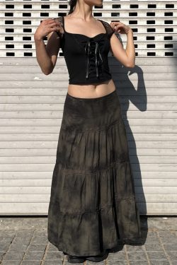 Low-Waist Tie-Dye Lace Spliced Cake Skirt - Versatile Loose Long Skirt for Women - Vintage Y2K Style