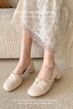 Mary Jane Women's Sheepskin Flat Shoes - Gentle Spring Autumn Style Fairy Shoes for Skirts, Vintage-Inspired Footwear