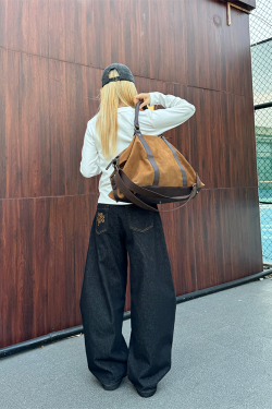 Men's and Women's American Retro Wide-Leg Jeans with Embroidered Design - Casual Loose Fit Long Pants