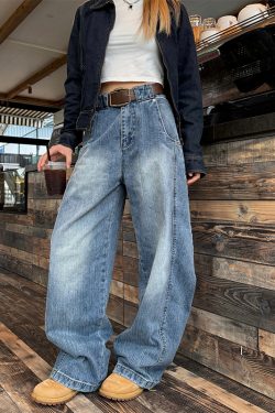 Men's and Women's American Retro Wide-Leg Jeans with Embroidered Design - Casual Loose Fit Long Pants