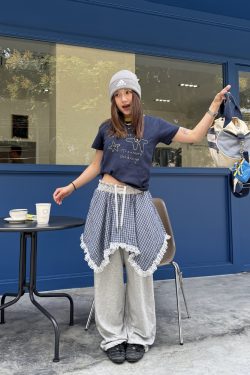 Men's and Women's Summer Plaid Sweatpants - Two-Piece Lace Splicing, Elastic Waist, Tapered Casual Pants, Y2K Style