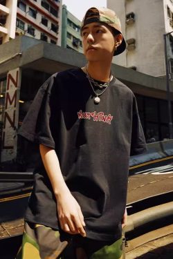 Men's Oversized Hip-Hop Short Sleeve T-Shirt, Plus Size American Streetwear, Trendy Summer Couple's Style