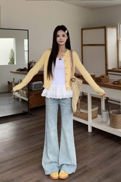 Mid-Waist Flared Jeans for Women - American Style Non-Stick Leg Slimming Pants - Versatile 2025 Spring Fashion