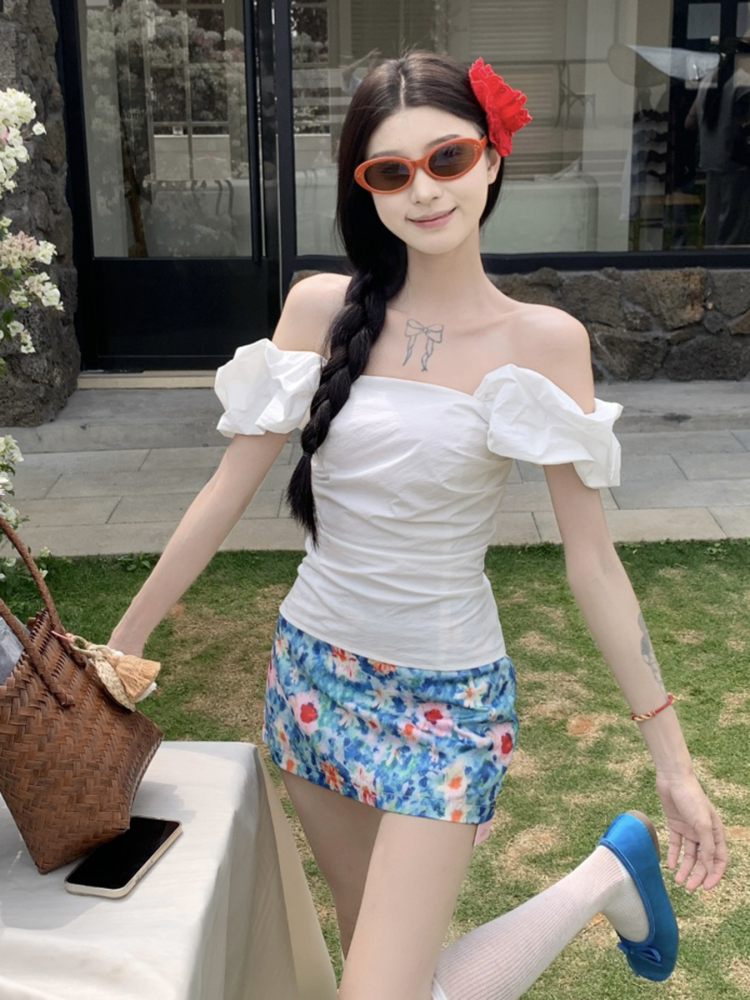 Midsummer Floral Oil Painting Frilled Bodycon Midi Skirt - Women’s Low Waist Vacation Skirt in Dopamine Colors Midsummer Floral Oil Painting Frilled Bodycon Midi Skirt - Women’s Low Waist Vacation Skirt in Dopamine Colors