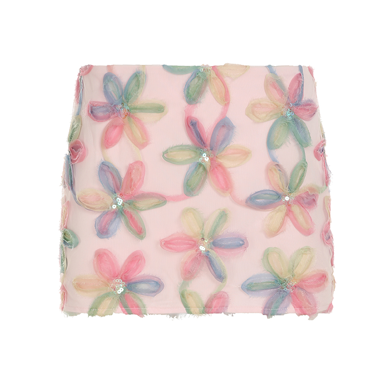 Midsummer Floral Oil Painting Frilled Bodycon Midi Skirt - Women’s Low Waist Vacation Skirt in Dopamine Colors Midsummer Floral Oil Painting Frilled Bodycon Midi Skirt - Women’s Low Waist Vacation Skirt in Dopamine Colors