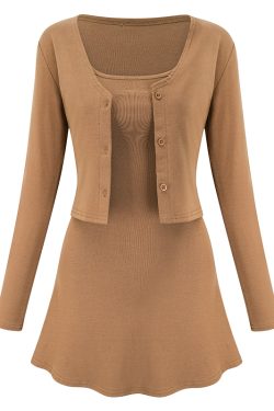 Mildred Sexy Slim Fit Two-Piece Set: Short Cardigan Camisole Dress & Slimming Skirt for Women - Trendy Y2K Style