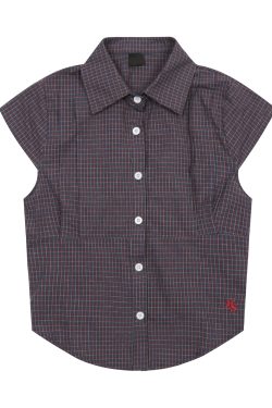 Minimalist American Red Plaid Collared Short Sleeve Shirt for Men and Women, Slim Fit, Spring/Summer Essential, Unisex Fashion