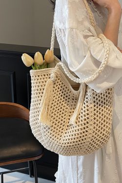 Minimalist Hollow Large-Capacity Tote Bag - Fashionable Summer Beach Vacation Bag 2025