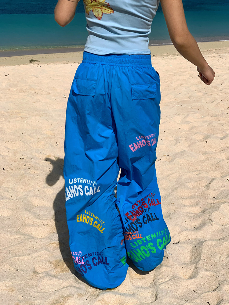 Minimalist Letter Print Drawstring Wide-Leg Pants for Men and Women - Casual Paratrooper Style, Slimming Long Pants Minimalist Letter Print Drawstring Wide-Leg Pants for Men and Women - Casual Paratrooper Style, Slimming Long Pants