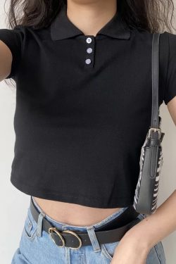 Minimalist Short-Sleeve Cropped T-Shirt for Women - European and American Style Small Lapel Pullover Top