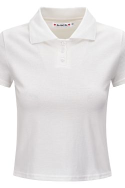 Minimalist Short-Sleeve Cropped T-Shirt for Women - European and American Style Small Lapel Pullover Top