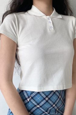 Minimalist Short-Sleeve Cropped T-Shirt for Women - European and American Style Small Lapel Pullover Top