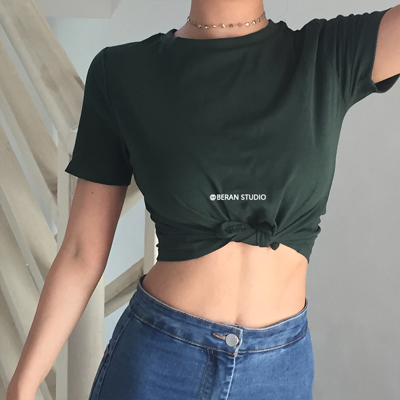 Minimalist Solid Color High-Quality Round Neck Short Sleeve T-Shirt Top - High-Waisted, European and American Style Minimalist Solid Color High-Quality Round Neck Short Sleeve T-Shirt Top - High-Waisted, European and American Style