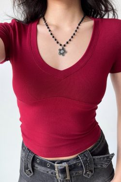 Minimalist Solid Color V-Neck Short Sleeve T-Shirt for Women - Summer Slim Fit Top, European & American Style, Casual Chic Fashion