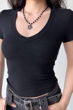 Minimalist Solid Color V-Neck Short Sleeve T-Shirt for Women - Summer Slim Fit Top, European & American Style, Casual Chic Fashion