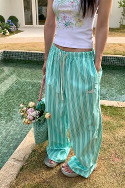 Minimalist Striped Drawstring Wide-Leg Pants for Men and Women, Loose Fit, Versatile and Slimming, Casual 90s Style Trousers
