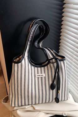 Minimalist Striped One-Shoulder Tote Bag for Women - Large Capacity College Style Summer 2025 Bag