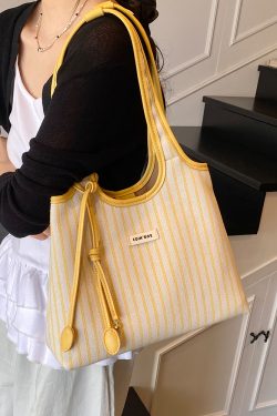 Minimalist Striped One-Shoulder Tote Bag for Women - Large Capacity College Style Summer 2025 Bag