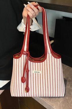 Minimalist Striped One-Shoulder Tote Bag for Women - Large Capacity College Style Summer 2025 Bag