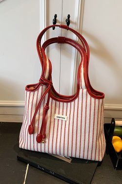 Minimalist Striped One-Shoulder Tote Bag for Women - Large Capacity College Style Summer 2025 Bag