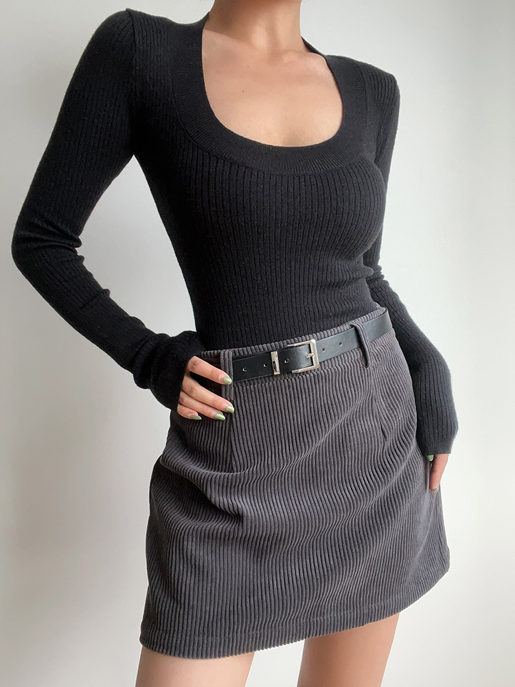 Minimalist U-Neck Slim-Fit Long Sleeve Knit Top - Solid Color Basic Shirt for European and American Style Fashion Minimalist U-Neck Slim-Fit Long Sleeve Knit Top - Solid Color Basic Shirt for European and American Style Fashion