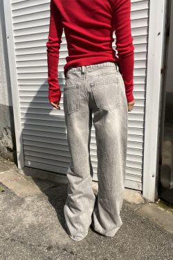 Mocha Gray Pear-Shaped Loose Versatile Straight Low-Rise Wide-Leg Jeans for Women - American Style Fashion 2025