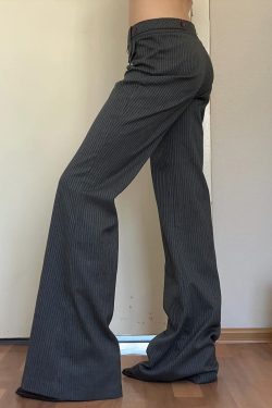 Modern Vintage Retro Low-Waist Striped Suit Pants for Women, Casual Straight-Leg Trousers, 90s Inspired Fashion