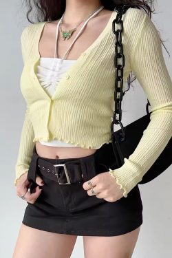 Multi-Color Slim Fit Long Sleeve V-Neck Knitted Cardigan Top for Women - European and American Style Y2K Fashion