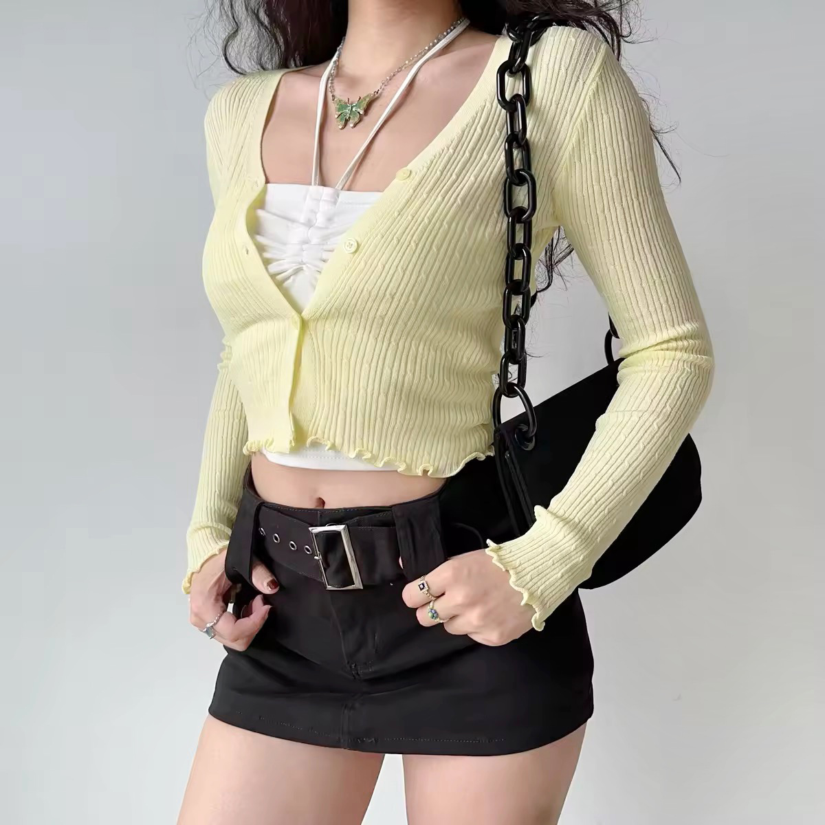 Multi-Color Slim Fit Long Sleeve V-Neck Knitted Cardigan Top for Women - European and American Style Y2K Fashion Multi-Color Slim Fit Long Sleeve V-Neck Knitted Cardigan Top for Women - European and American Style Y2K Fashion