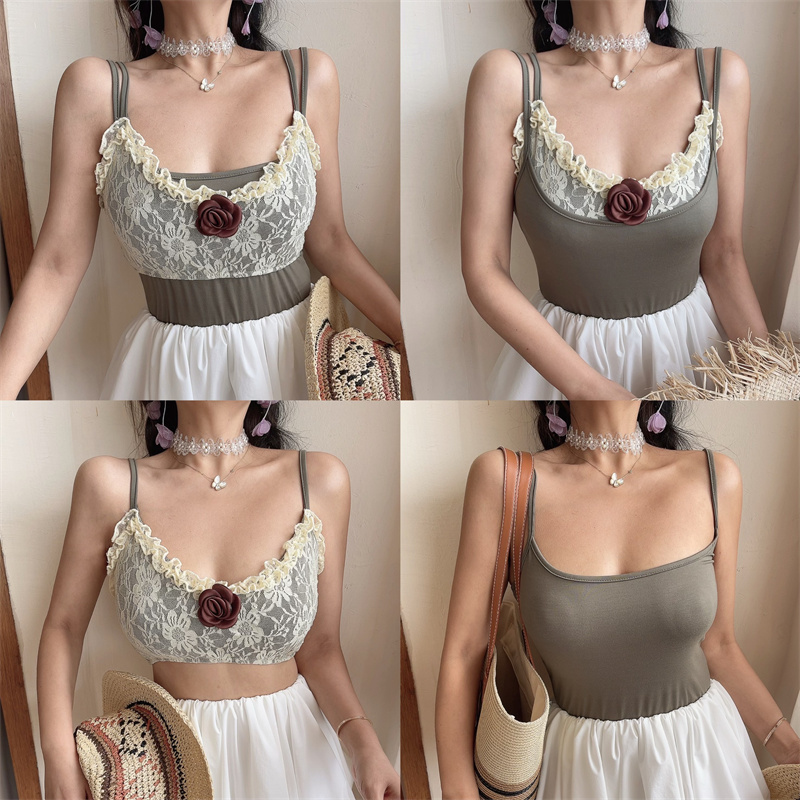 Multi-Way Wear Two-Piece Set - Handmade Elegant Lace Rose Camisole Top and Bottom - Fashionable Y2K Style Multi-Way Wear Two-Piece Set - Handmade Elegant Lace Rose Camisole Top and Bottom - Fashionable Y2K Style