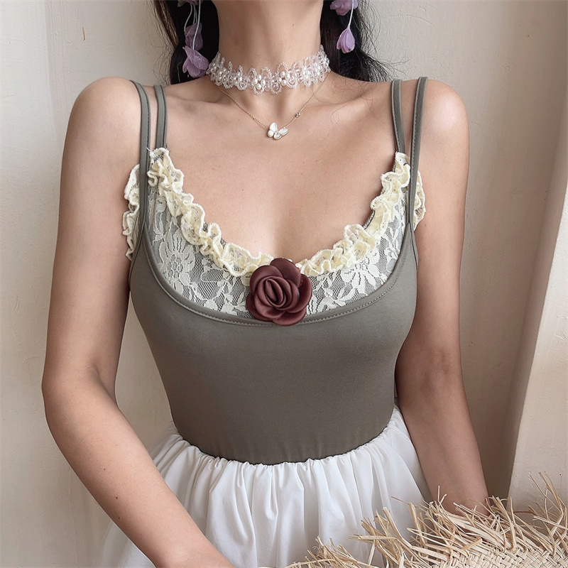 Multi-Way Wear Two-Piece Set - Handmade Elegant Lace Rose Camisole Top and Bottom - Fashionable Y2K Style Multi-Way Wear Two-Piece Set - Handmade Elegant Lace Rose Camisole Top and Bottom - Fashionable Y2K Style