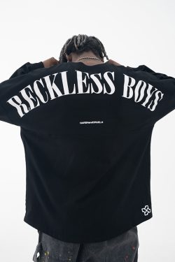 Multicolor Retro Print Loose Long Sleeve T-shirt for Boys - 90s Inspired Streetwear Style