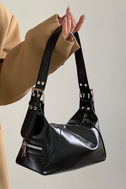 New Women's Motorcycle Underarm Bag, Niche Design Oil Wax Leather Shoulder Tote, Trendy Small Bag for Hot Girl Style