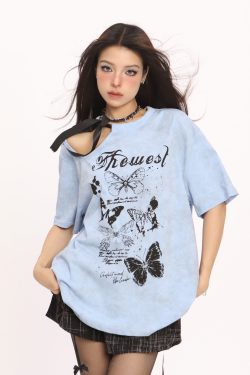 Off-Shoulder Butterfly Short Sleeve T-Shirt for Women - American Style Summer Top, Casual Y2K Hot Girl Fashion