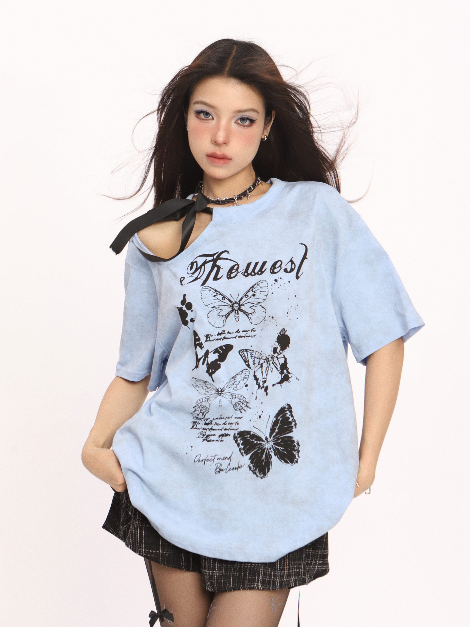 Off-Shoulder Butterfly Short Sleeve T-Shirt for Women - American Style Summer Top, Casual Y2K Hot Girl Fashion Off-Shoulder Butterfly Short Sleeve T-Shirt for Women - American Style Summer Top, Casual Y2K Hot Girl Fashion