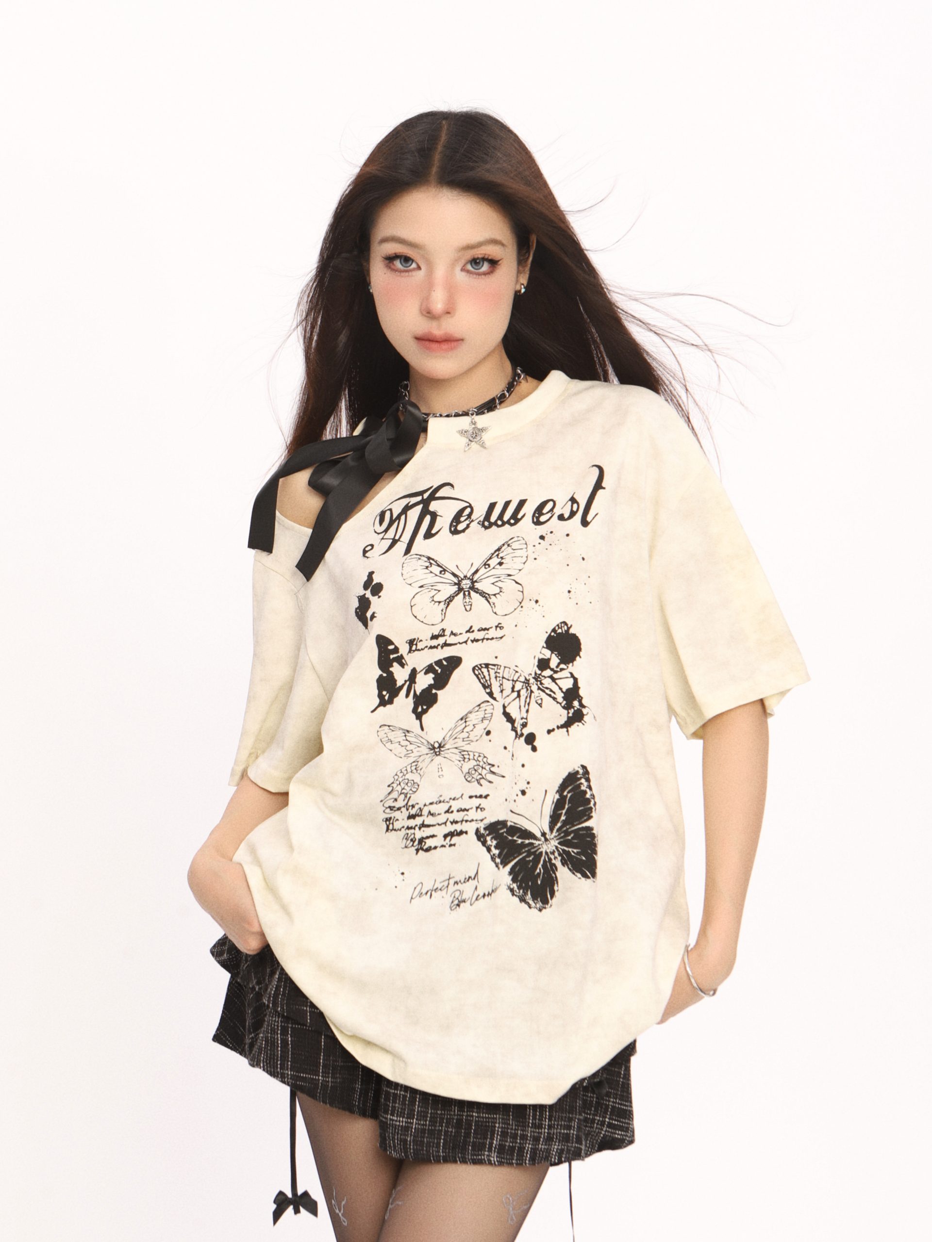 Off-Shoulder Butterfly Short Sleeve T-Shirt for Women - American Style Summer Top, Casual Y2K Hot Girl Fashion Off-Shoulder Butterfly Short Sleeve T-Shirt for Women - American Style Summer Top, Casual Y2K Hot Girl Fashion