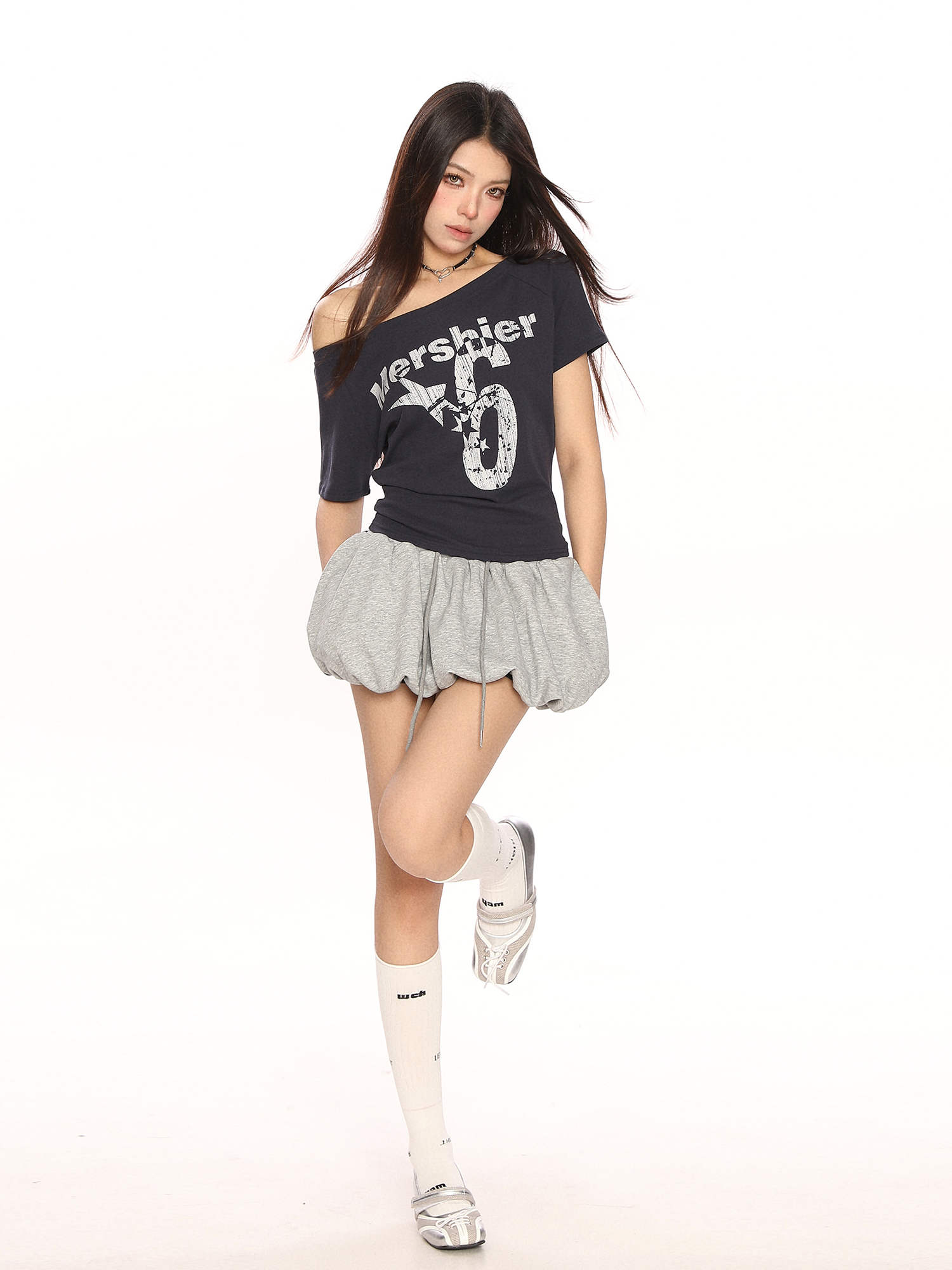 Off-Shoulder Letter Print Short Sleeve T-Shirt for Women - Spicy Girl Summer Slim Fit Top in American Style Off-Shoulder Letter Print Short Sleeve T-Shirt for Women - Spicy Girl Summer Slim Fit Top in American Style