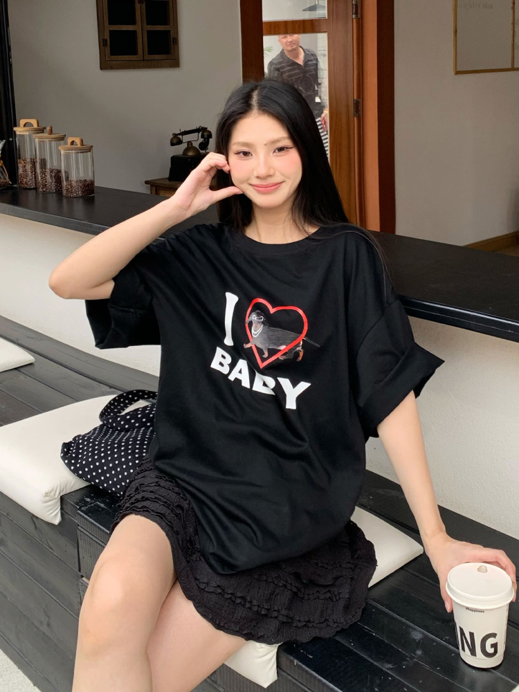 Off-Shoulder Short Sleeve Love Heart T-Shirt for Women - Casual Summer Asymmetrical Top, 90s Inspired, Spicy Sister Style Off-Shoulder Short Sleeve Love Heart T-Shirt for Women - Casual Summer Asymmetrical Top, 90s Inspired, Spicy Sister Style