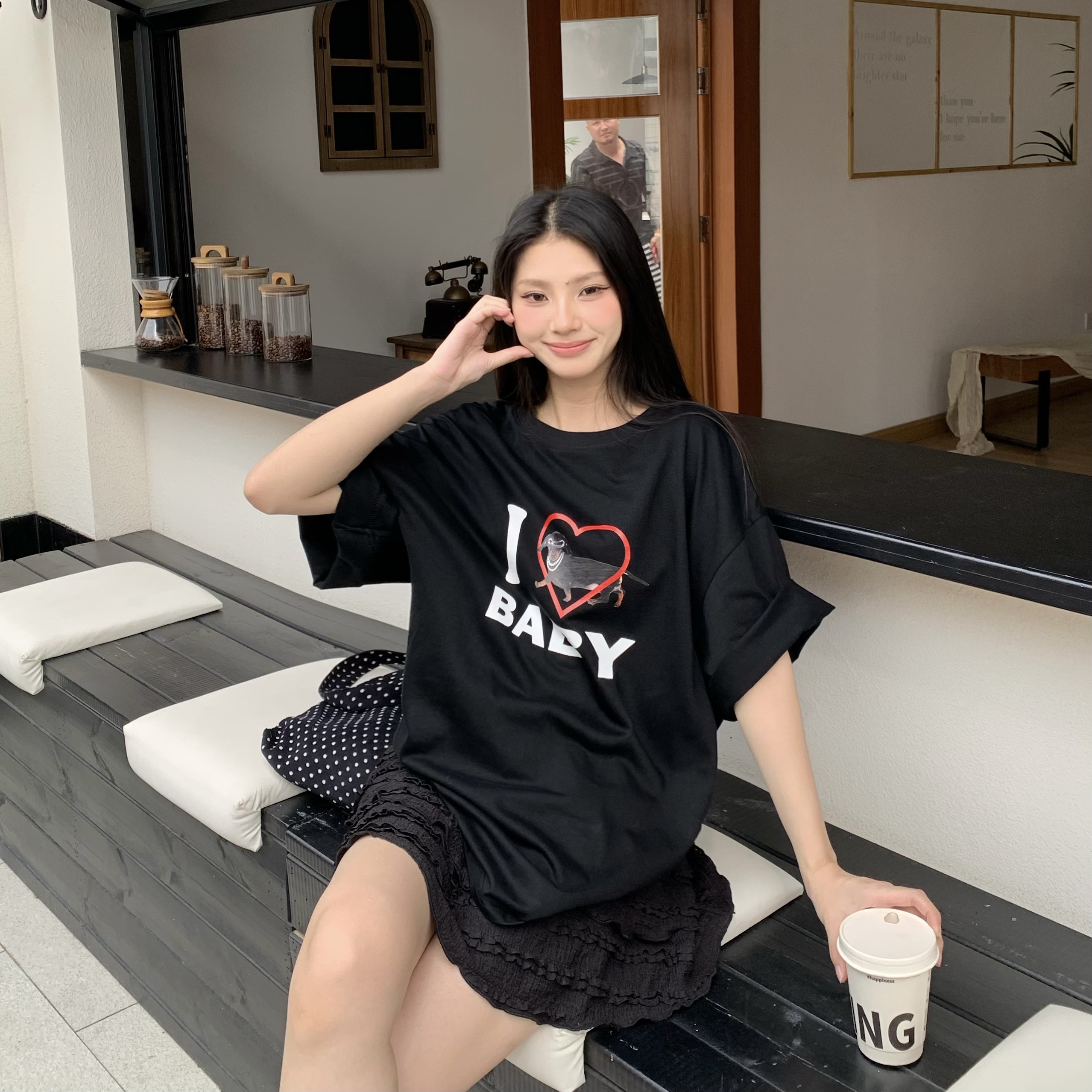 Off-Shoulder Short Sleeve Love Heart T-Shirt for Women - Casual Summer Asymmetrical Top, 90s Inspired, Spicy Sister Style Off-Shoulder Short Sleeve Love Heart T-Shirt for Women - Casual Summer Asymmetrical Top, 90s Inspired, Spicy Sister Style