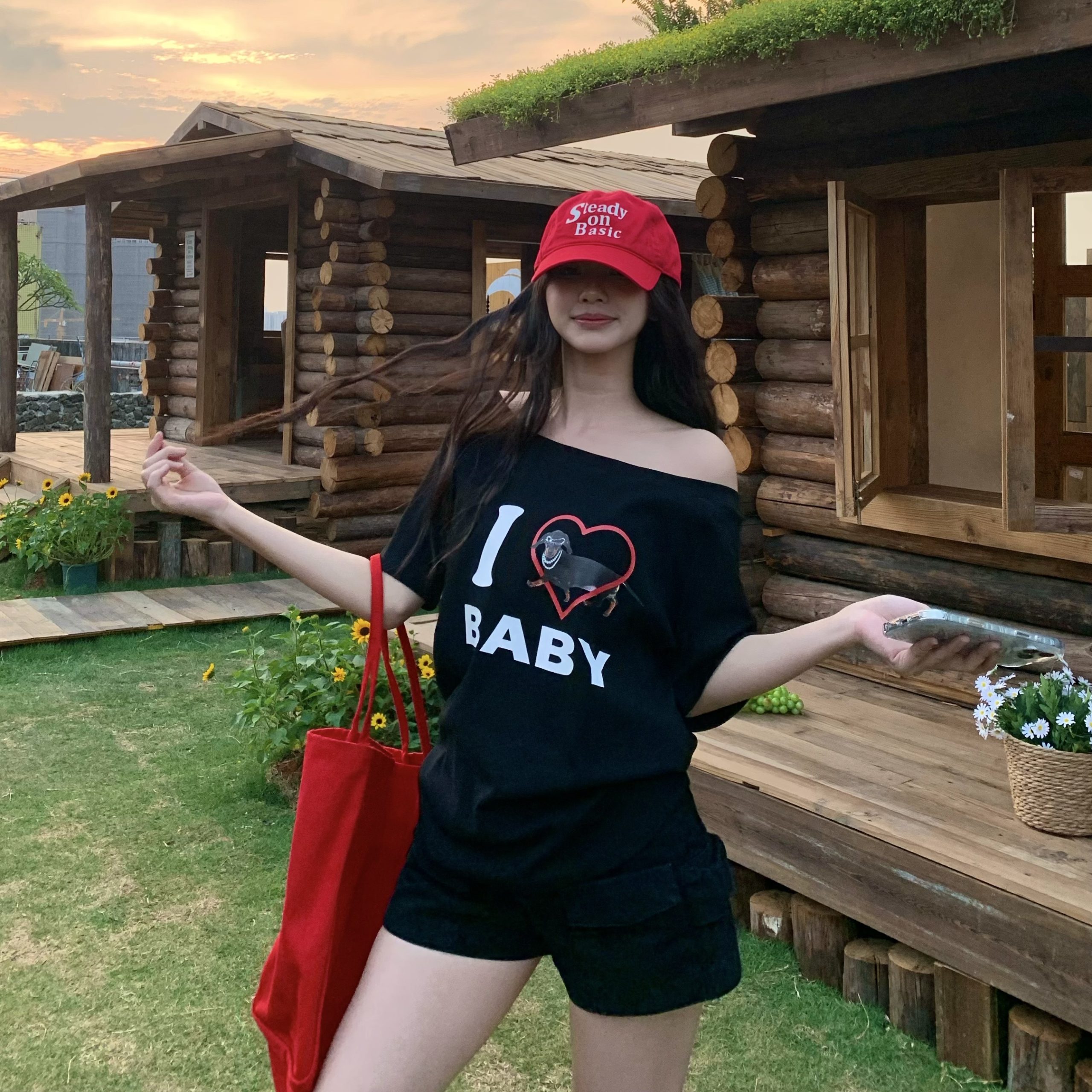 Off-Shoulder Short Sleeve Love Heart T-Shirt for Women - Casual Summer Asymmetrical Top, 90s Inspired, Spicy Sister Style Off-Shoulder Short Sleeve Love Heart T-Shirt for Women - Casual Summer Asymmetrical Top, 90s Inspired, Spicy Sister Style